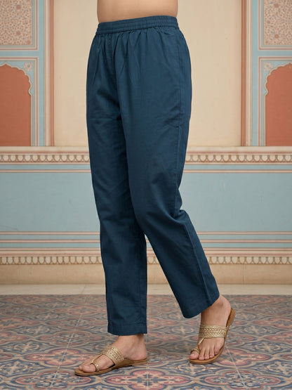 Stripe Print Straight Kurta with Pyjama & Solid Voile Dupatta - Blue