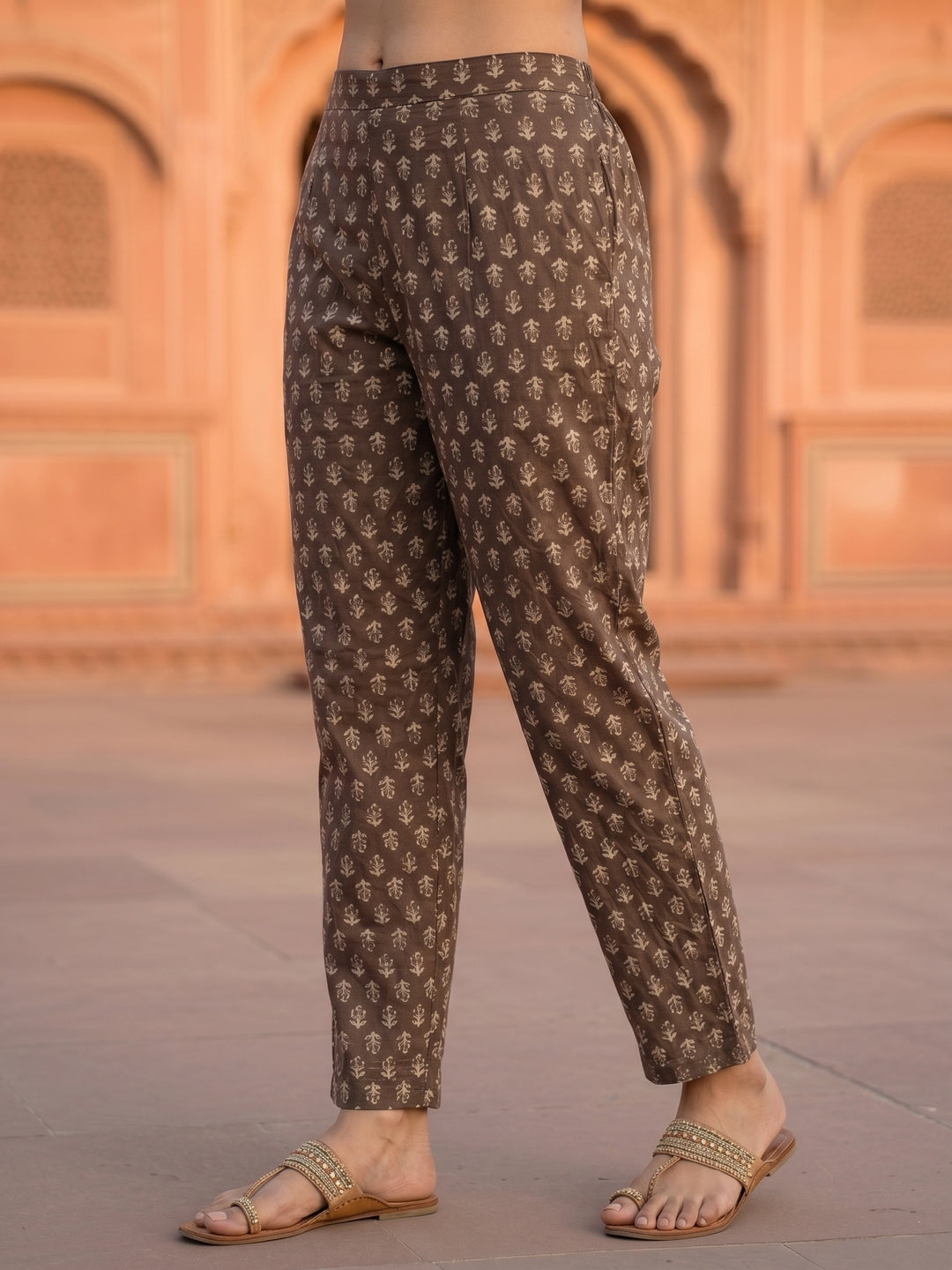Floral Printed Mirror Work & Embroidered Straight Kurta with Pant & Dupatta - Grey