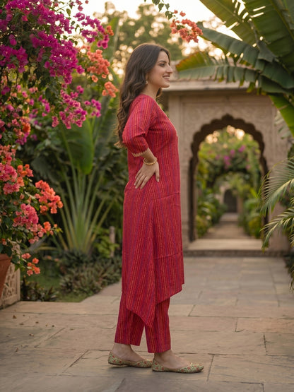 Ethnic Floral Printed & Lace A-Line Kurta with Palazzo Co-ord Set - Rani