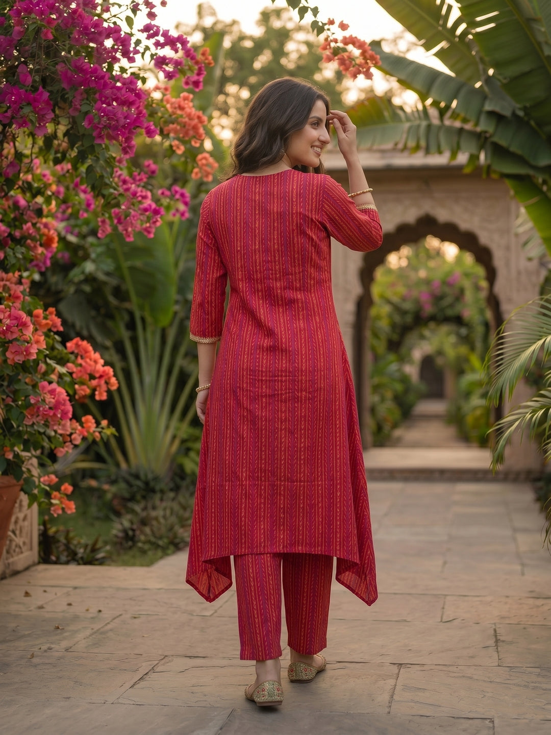 Ethnic Floral Printed & Lace A-Line Kurta with Palazzo Co-ord Set - Rani