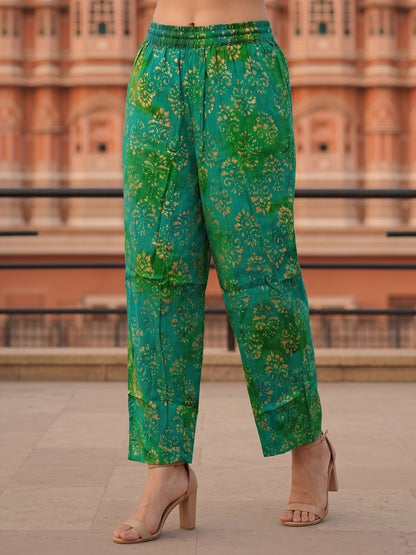 Ethnic Dabu Printed & Embroidered A-Line Co-ord Set - Green