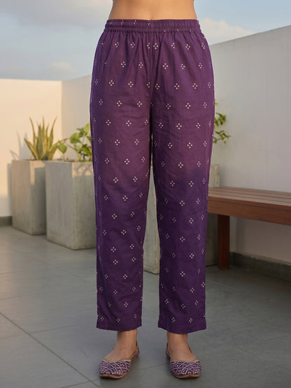 Purple Bandhani-Inspired Anarkali Kurta Set with Straight Pant & Dupatta