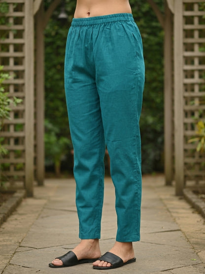Floral Hand Painted & Embroidered Straight Fit Kurta with Pant - Turquoise Blue