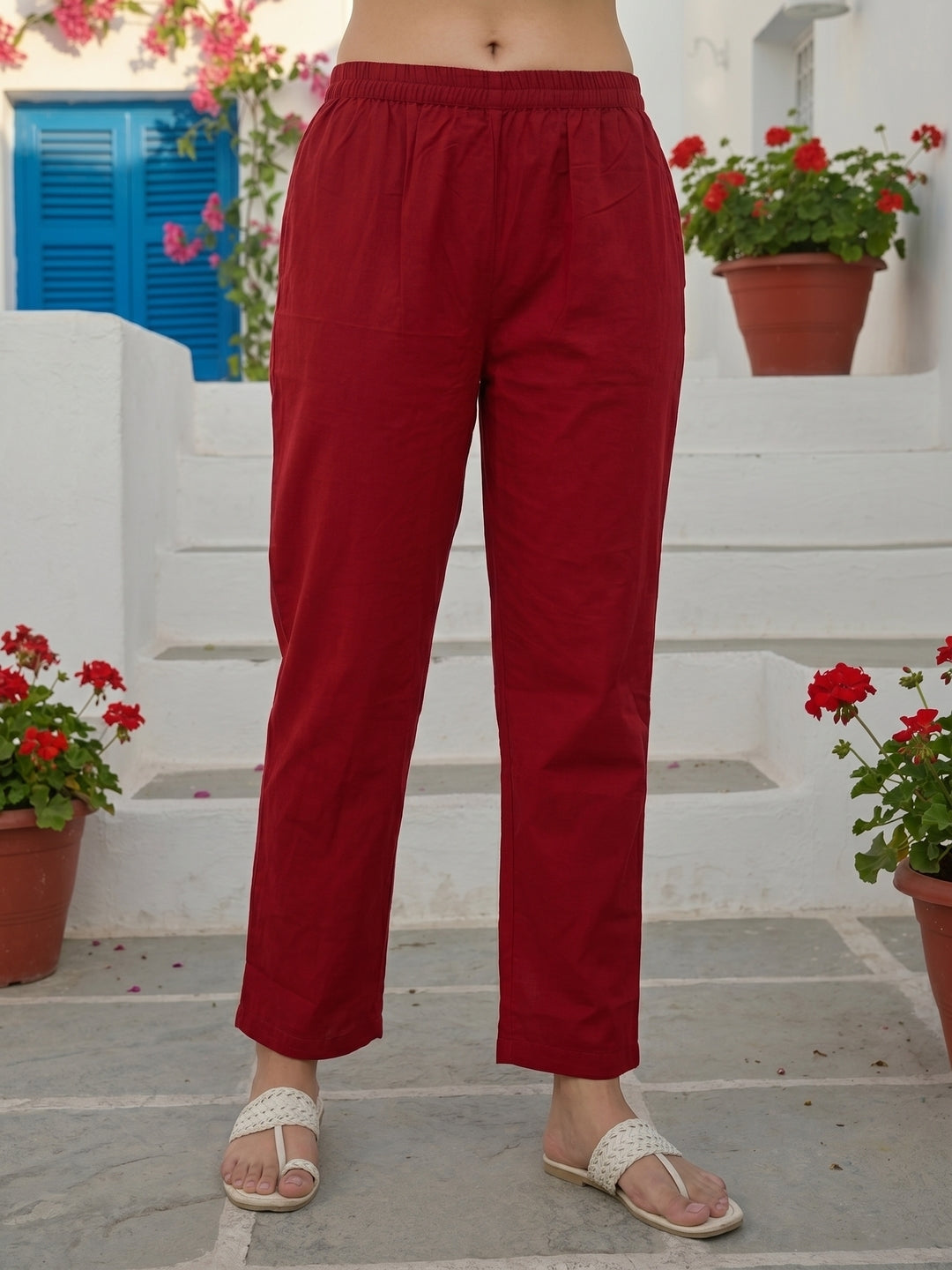 Ethnic Buta Printed & Mirror Work Straight Kurta with Palazzo & Dupatta - Maroon