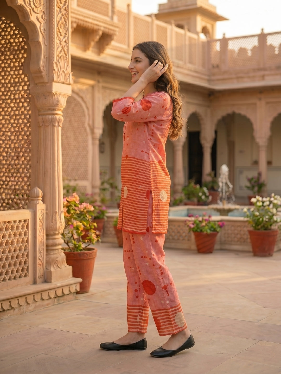 Abstract Printed Straight Fit Co-ord Set - Pink