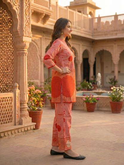 Abstract Printed Straight Fit Co-ord Set - Pink