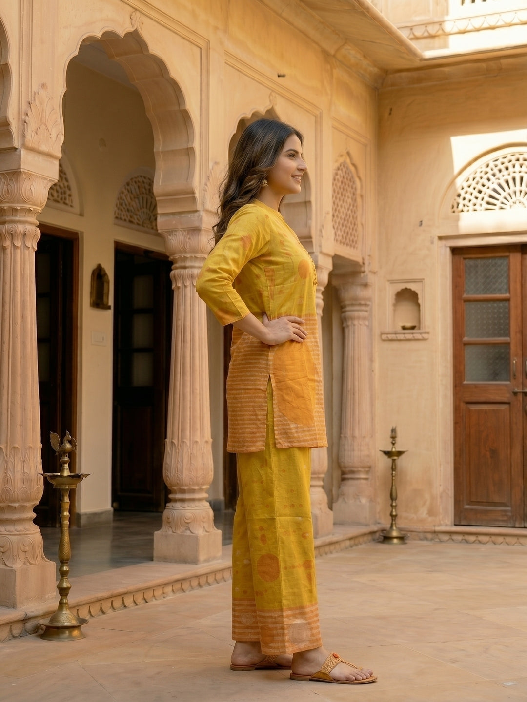 Abstract Printed Straight Fit Co-ord Set - Mustard