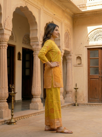 Abstract Printed Straight Fit Co-ord Set - Mustard