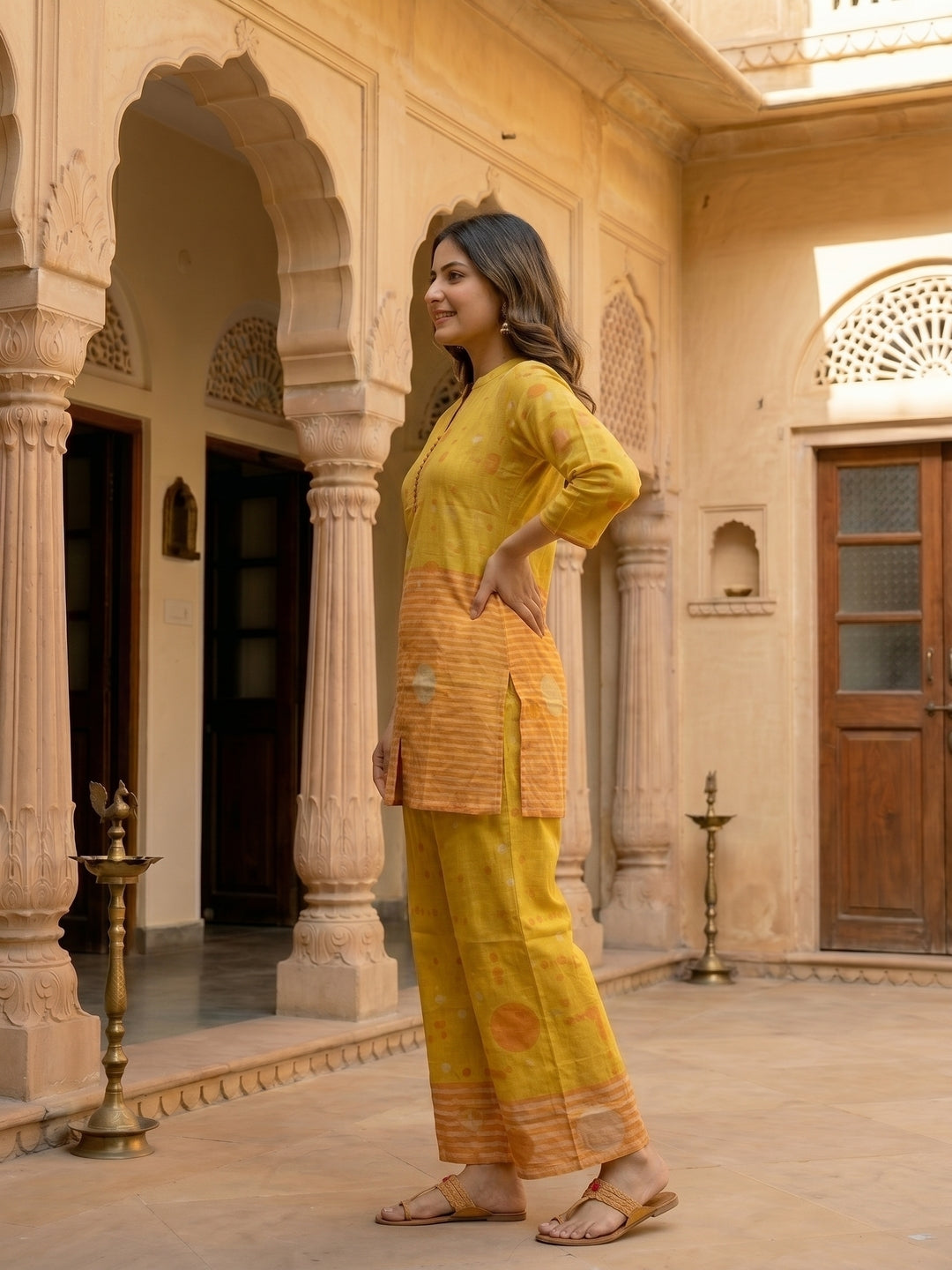 Abstract Printed Straight Fit Co-ord Set - Mustard