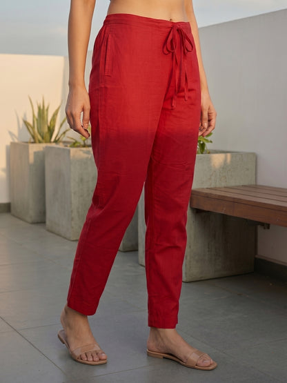 Patola Printed Straight Kurta with Pant & Dupatta - Red