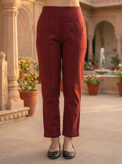 Geometric Printed Straight Kurta with Pant & Dupatta - Maroon