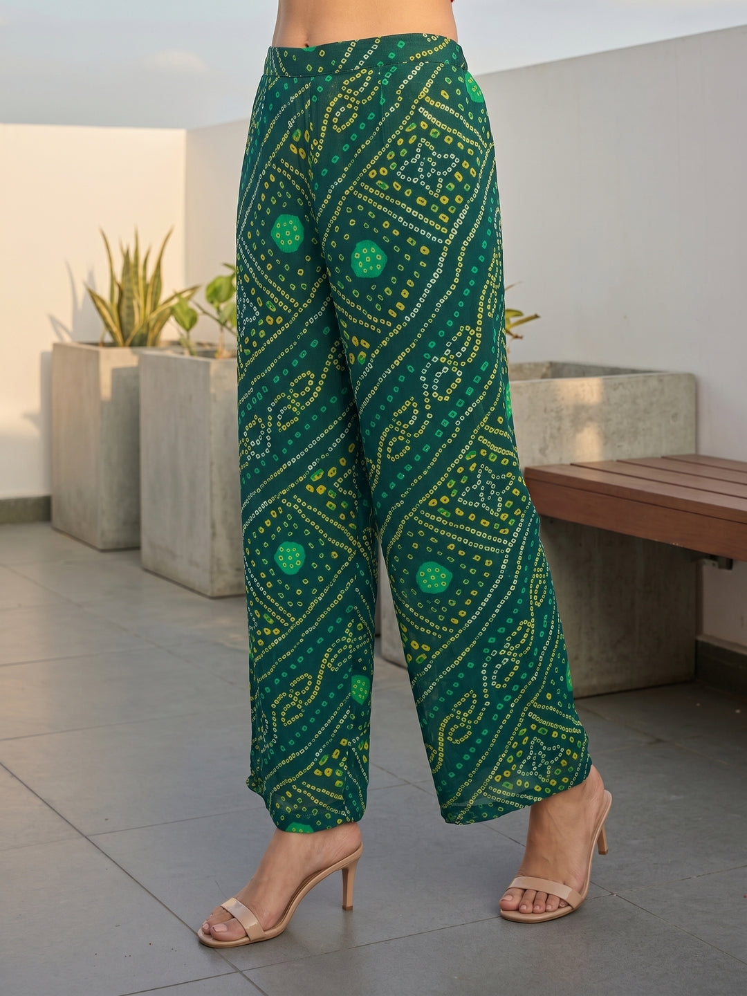Bandhani Printed Embroidered A-Line Co-ord Set - Teal Blue