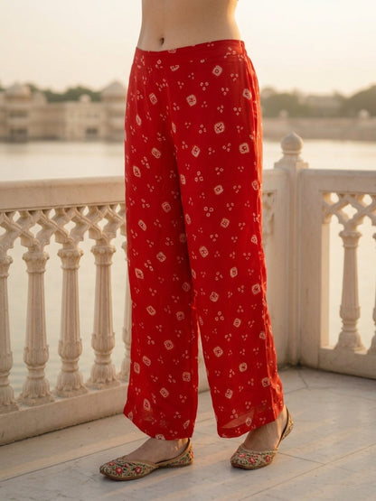 Bandhani Printed Embroidered A-Line Co-ord Set - Red
