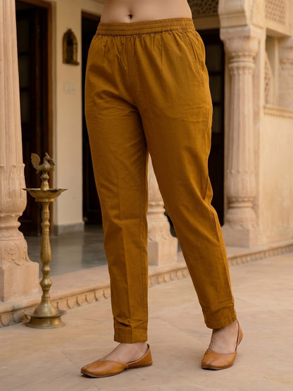Solid Ethnic Anarkali Kurta with Pant & Dupatta - Mustard