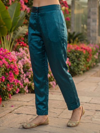 Bandhani Printed Embroidered Straight Kurta with Pant and Dupatta - Blue