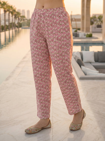 Checks & Paisley Print Straight Kurta with Palazzo & Dupatta - Pink