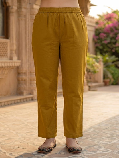 Solid Straight Kurta with Pyjamas and Dupatta- Mustard