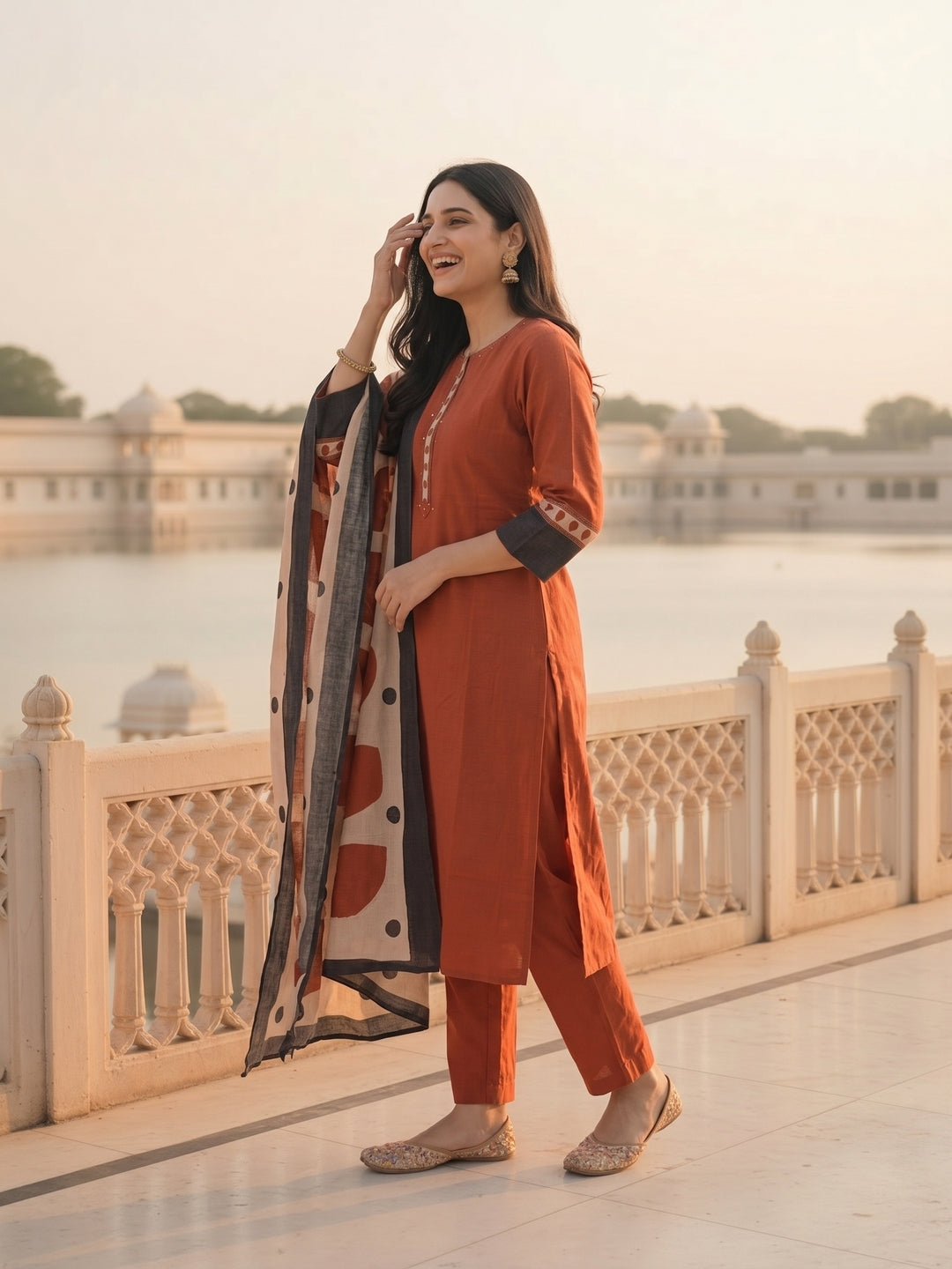Solid Kantha Sequin Straight Kurta with Pyjama & Dupatta - Maroon