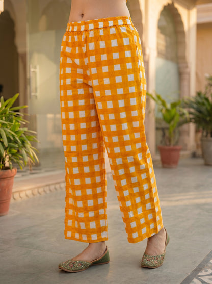 Abstract Printed Straight Kurta with Palazzo- Yellow