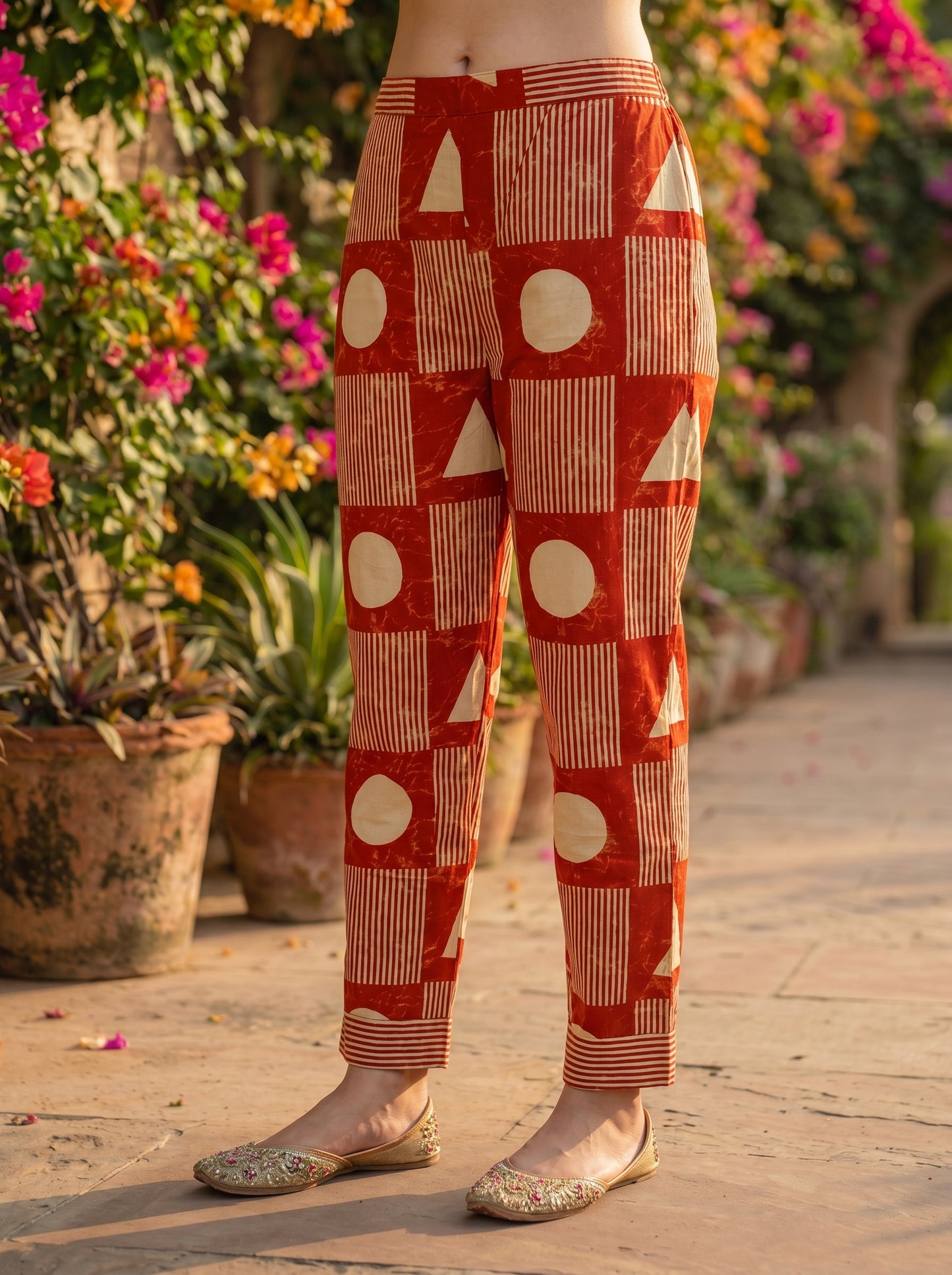 Abstract Printed Straight Kurta with Pant- Rust