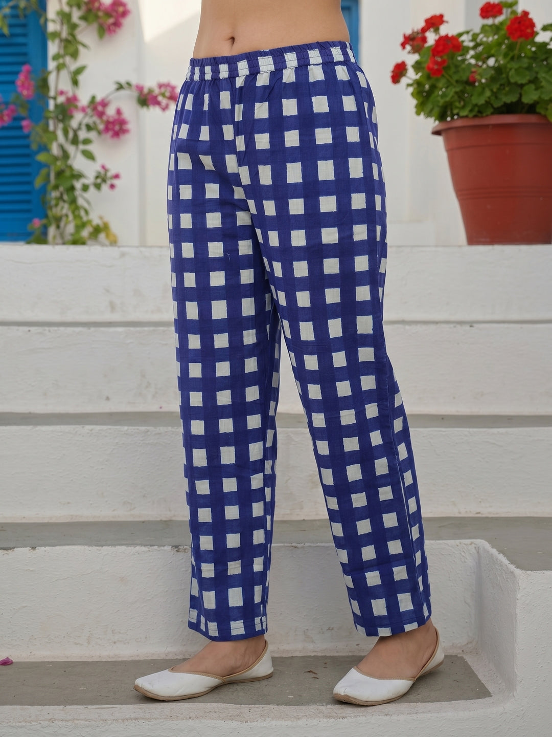 Abstract Printed Straight Kurta with Palazzo- Blue