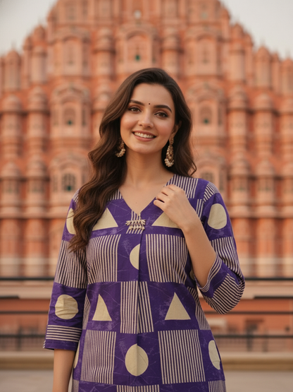 Abstract Printed Straight Kurta with Pant- Blue