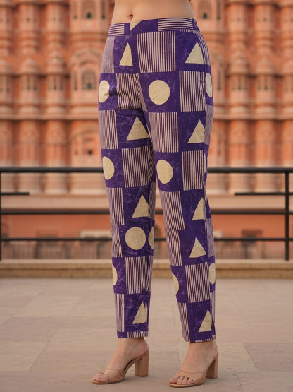 Abstract Printed Straight Kurta with Pant- Blue