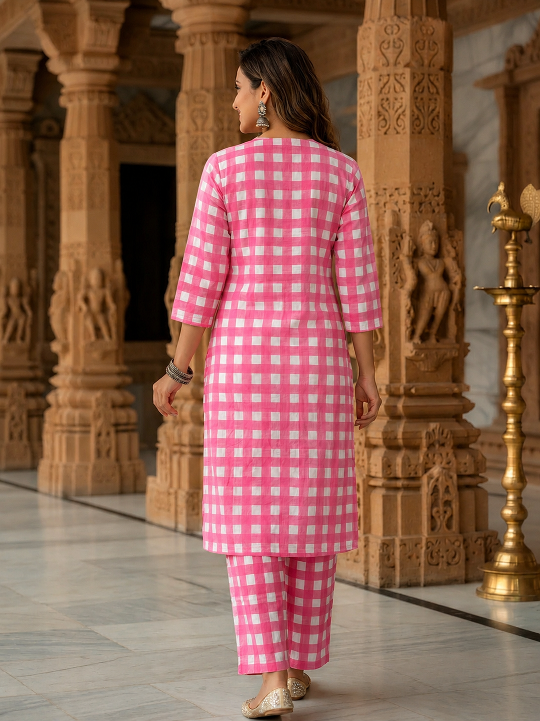 Abstract Printed Straight Kurta with Palazzo- Pink