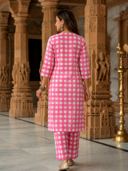 Abstract Printed Straight Kurta with Palazzo- Pink