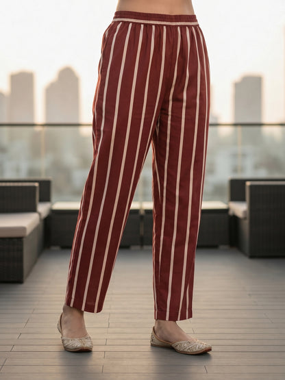 Polka Dot Printed A-Line Kurta with Palazzo- Maroon