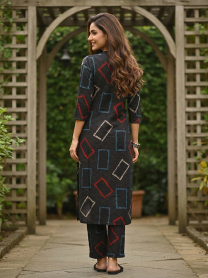 Black Geometric Abstract Printed A-Line Kurta Co-ord Set