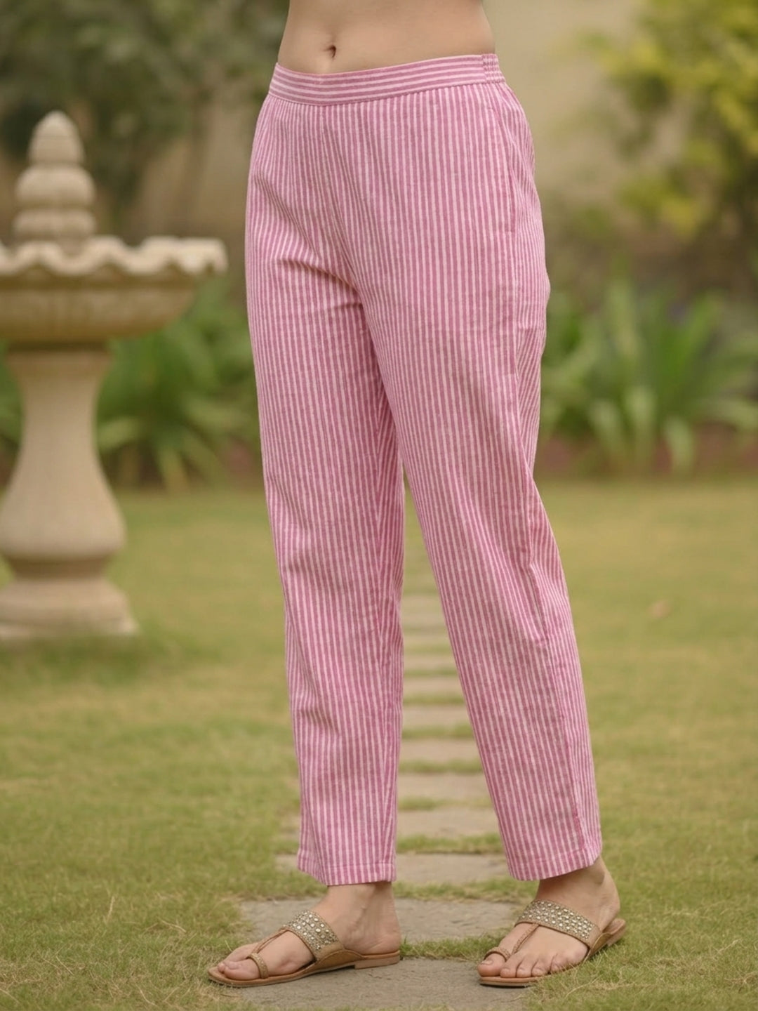 Pink Stripe Printed Straight Kurta with Palazzo