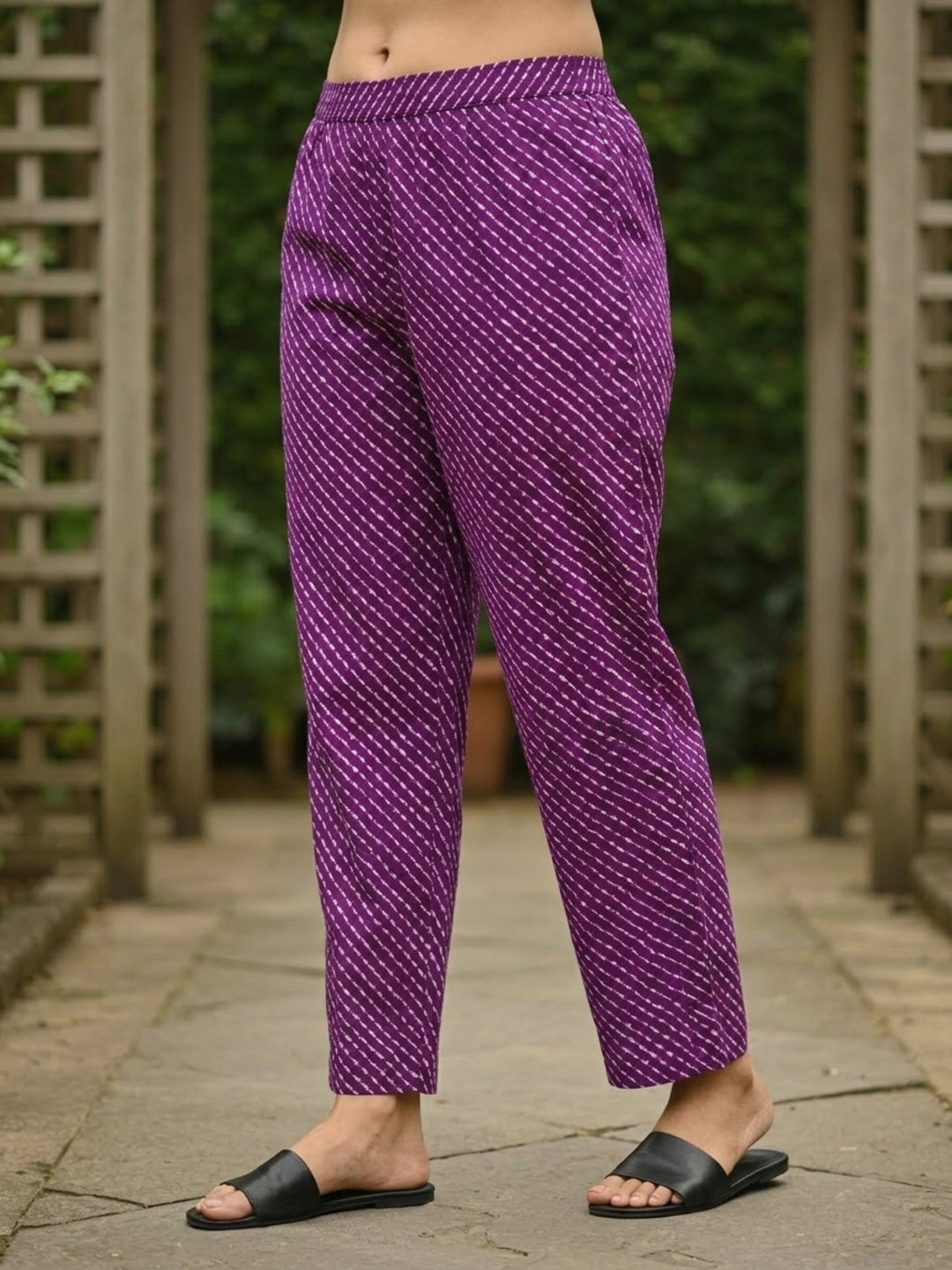 Purple Leheriya Printed Straight Kurta with Palazzo