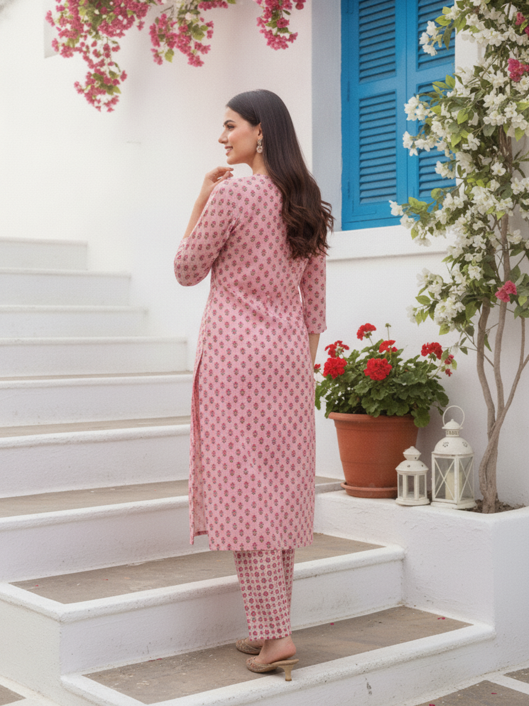 Pastel Pink Boota Printed Straight Kurta with Palazzo