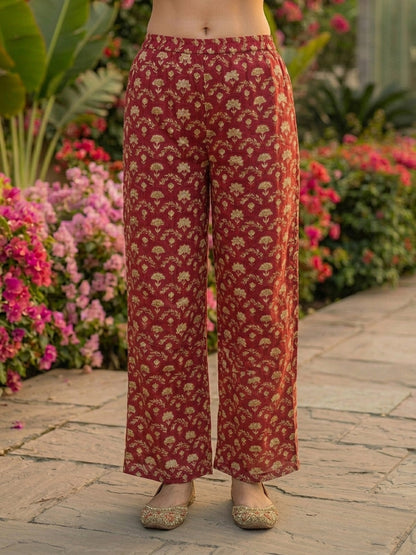 Maroon Jharokha Ethnic Printed Straight Kurta with Palazzo