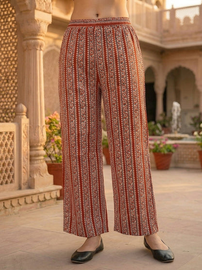 Maroon Ethnic Border Printed Straight Kurta with Palazzo
