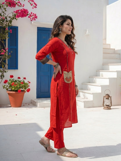 Maroon Solid Mirror Work A-Line Kurta with Pyjama & Printed Dupatta