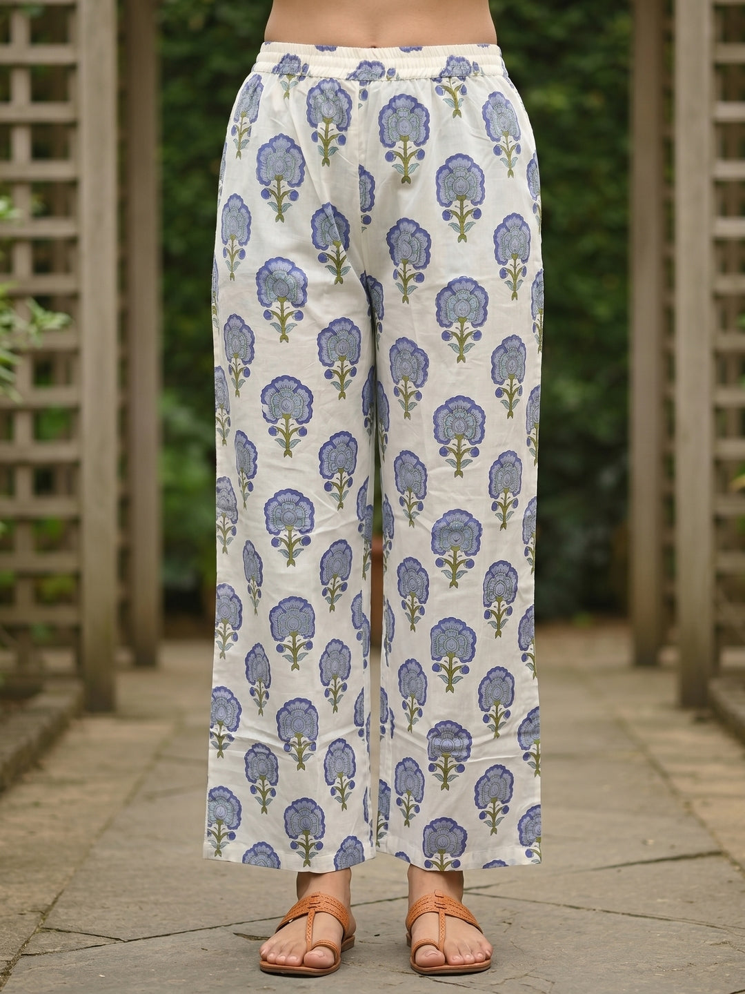 Purple Ethnic Floral Printed Straight Kurta with Palazzo