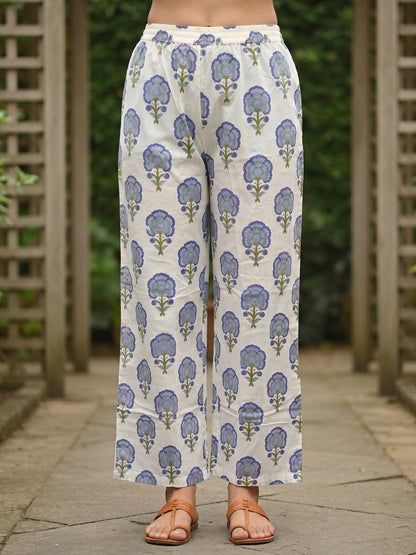 Purple Ethnic Floral Printed Straight Kurta with Palazzo