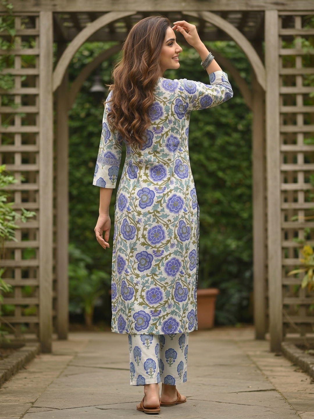 Purple Ethnic Floral Printed Straight Kurta with Palazzo
