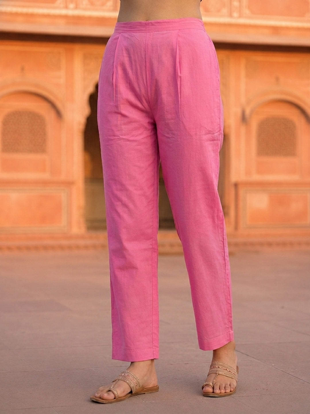 Pink Floral Embroidered A-Line Pleated Kurta with Pant & Dupatta