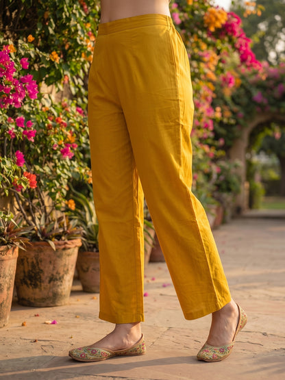 Floral Foil Printed Anarkali with Palazzo & Dupatta - Mustard