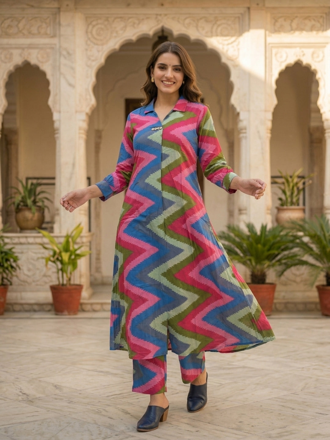 Abstract Printed A-Line Co-ord Set - Multi