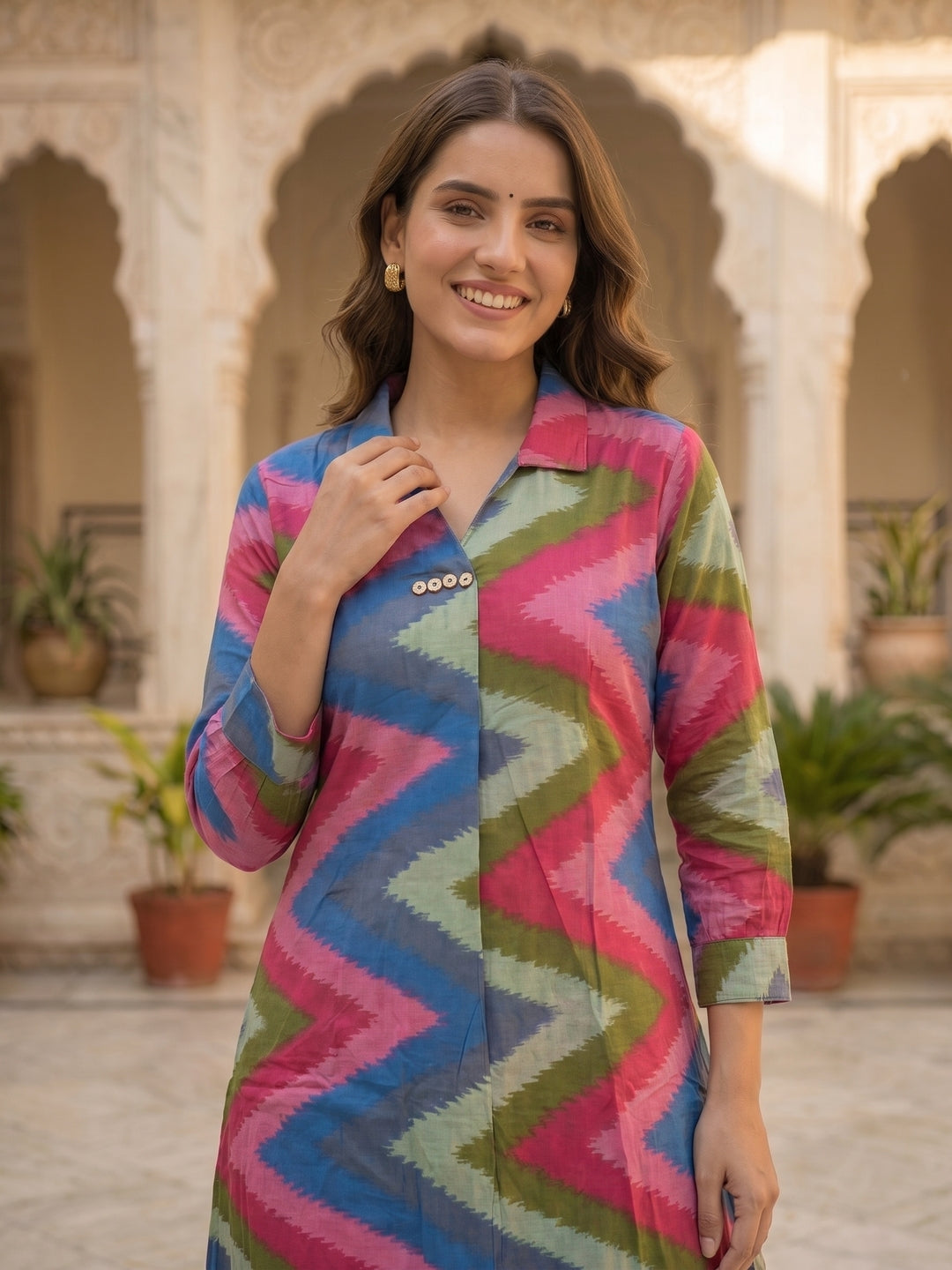 Abstract Printed A-Line Co-ord Set - Multi