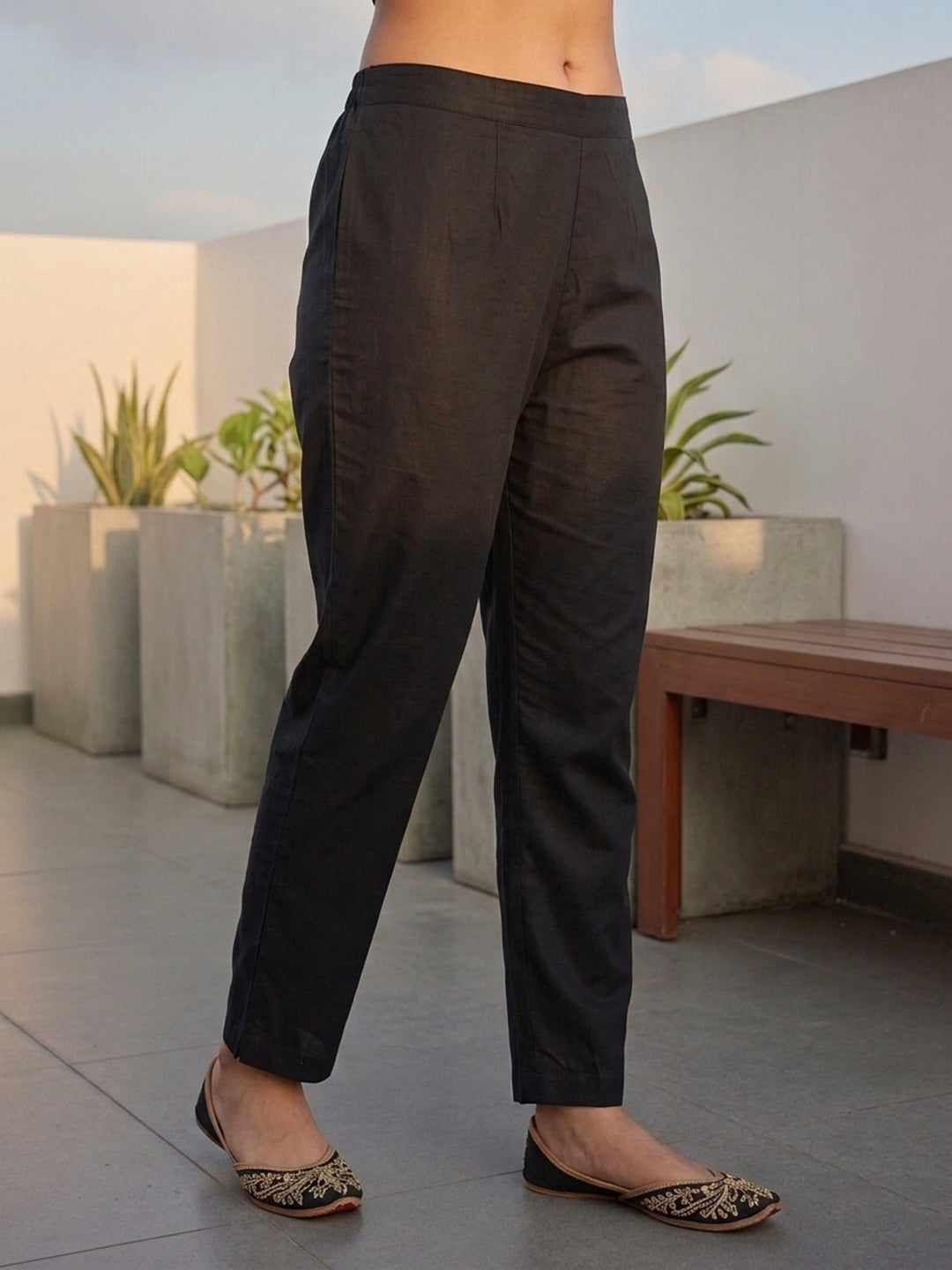Ethnic Floral Printed Straight Kurta with Pant & Dupatta - Black