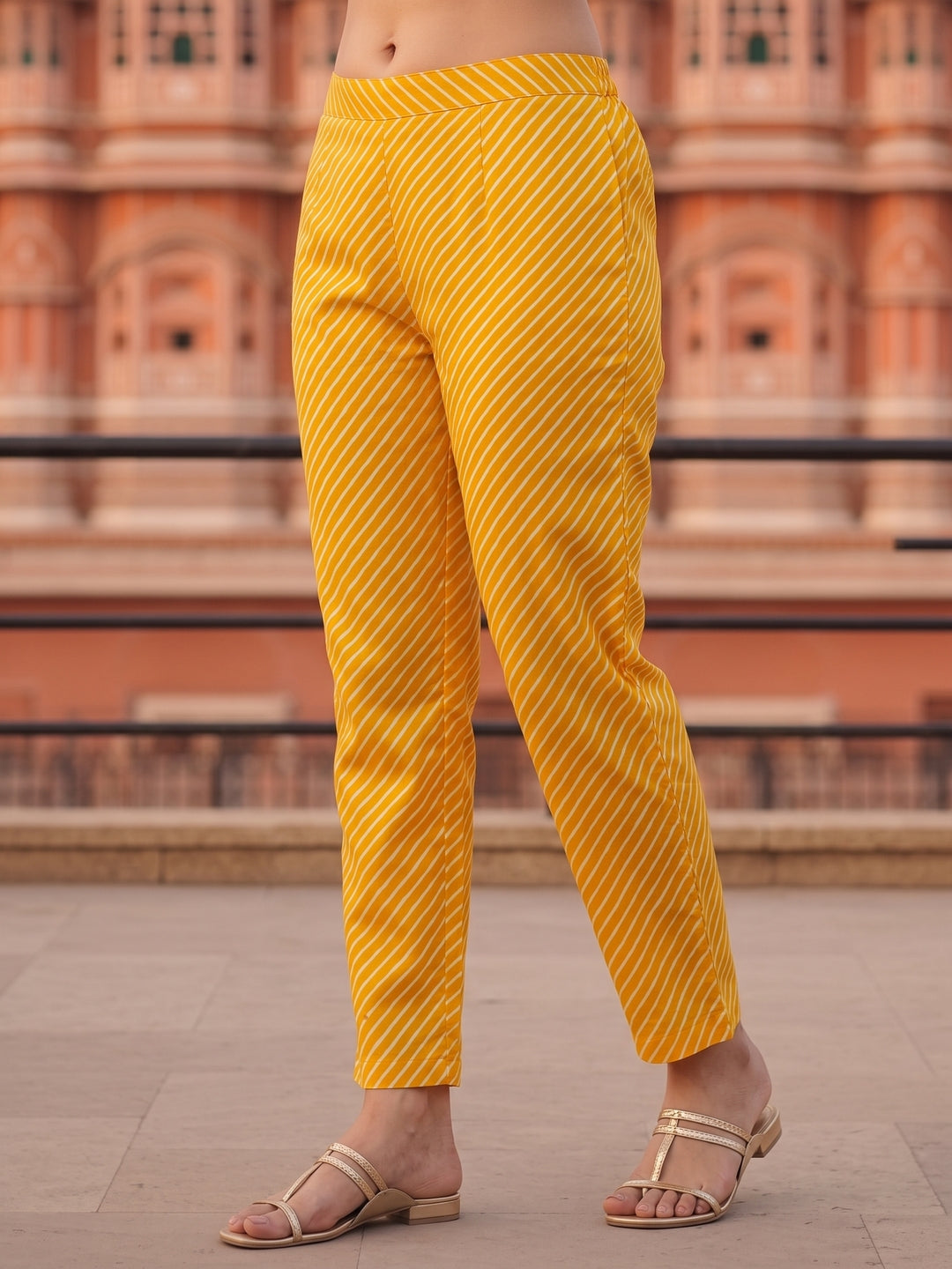 Bandhani Printed & Embroidered Straight Kurta with Palazzo & Dupatta - Yellow