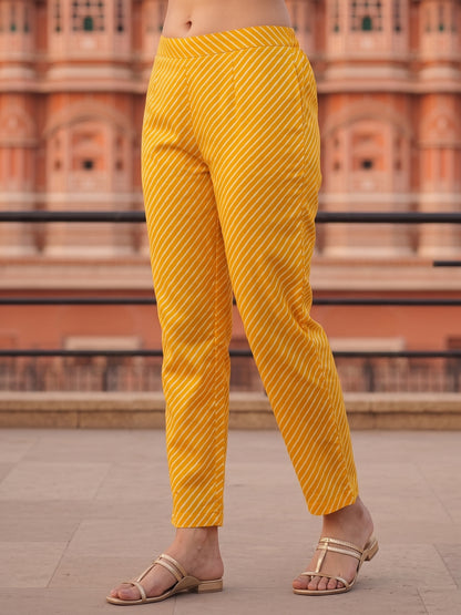 Bandhani Printed & Embroidered Straight Kurta with Palazzo & Dupatta - Yellow