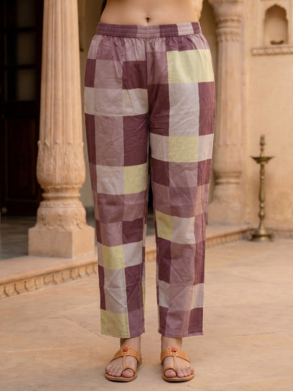 Checks Printed A-Line Co-ord Set - Purple