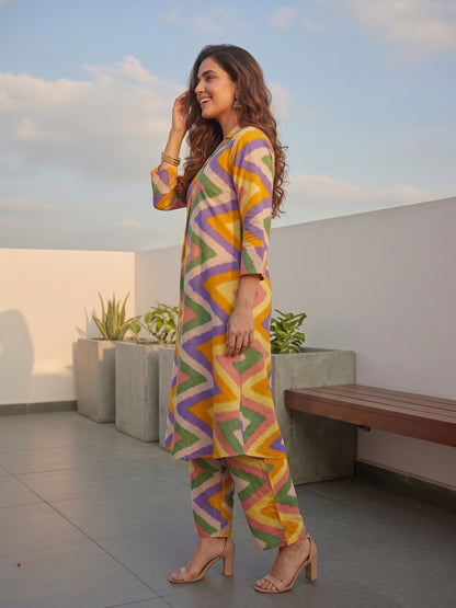 Abstract Printed A-Line Co-ord Set - Multi