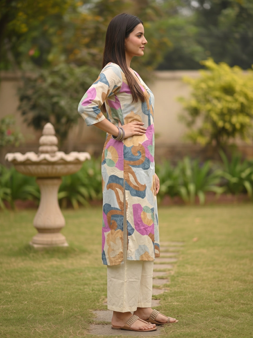 Abstract Floral Printed A-Line Co-ord Set - Multi